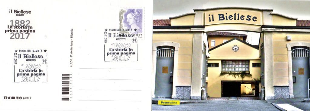 L’annullo postale emesso per i 135 anni de “il Biellese”